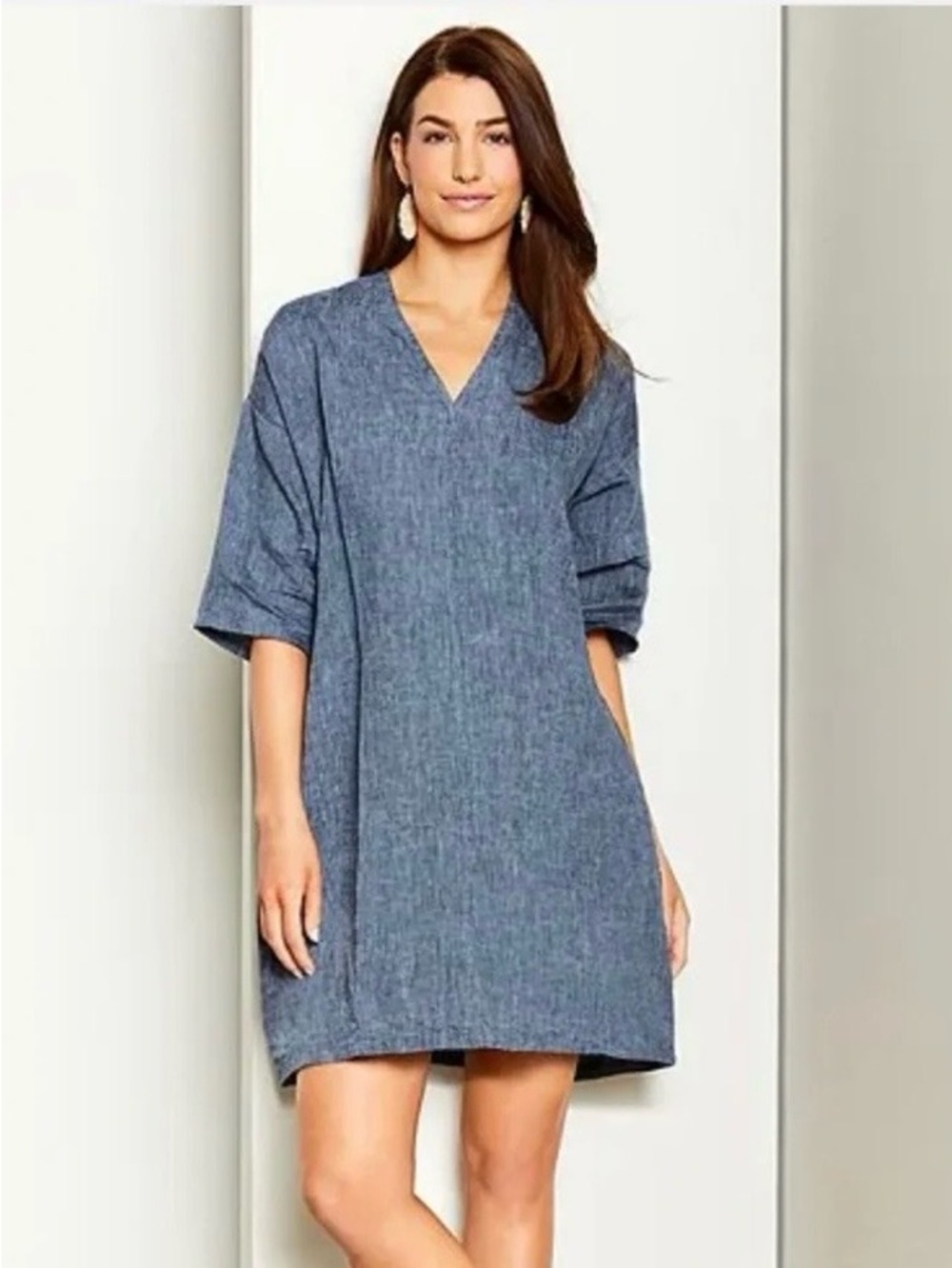 Bryn Walker Bingley Cross Dyed Linen V-Neck Pocketed Dress Size M MSRP $182